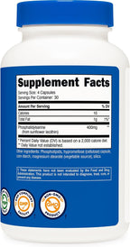 Nutricost Fosfatidilserina 400 mg, 120 Cápsulas - Sin Soja, 30 Dosis, Vegetariano, Sin OGM, Sin Gluten