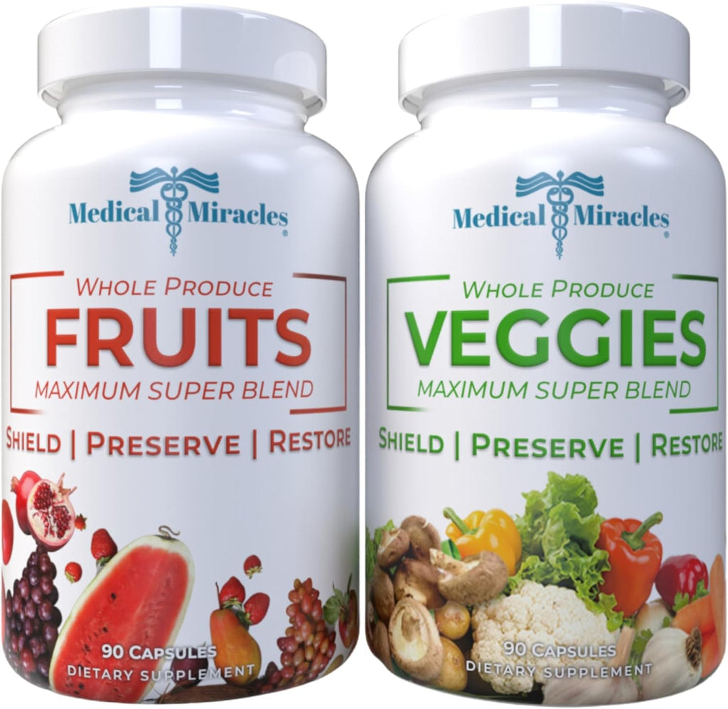 Medical Miracles Suplemento de Frutas y Verduras - 90 Cápsulas de Verduras y 90 de Frutas (180 Total) - Superalimentos Integrales