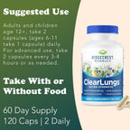 RidgeCrest Herbals ClearLungs Extra Strength - Complemento para el bienestar pulmonar y nasal - 120 cápsulas veganas (60 dosis)