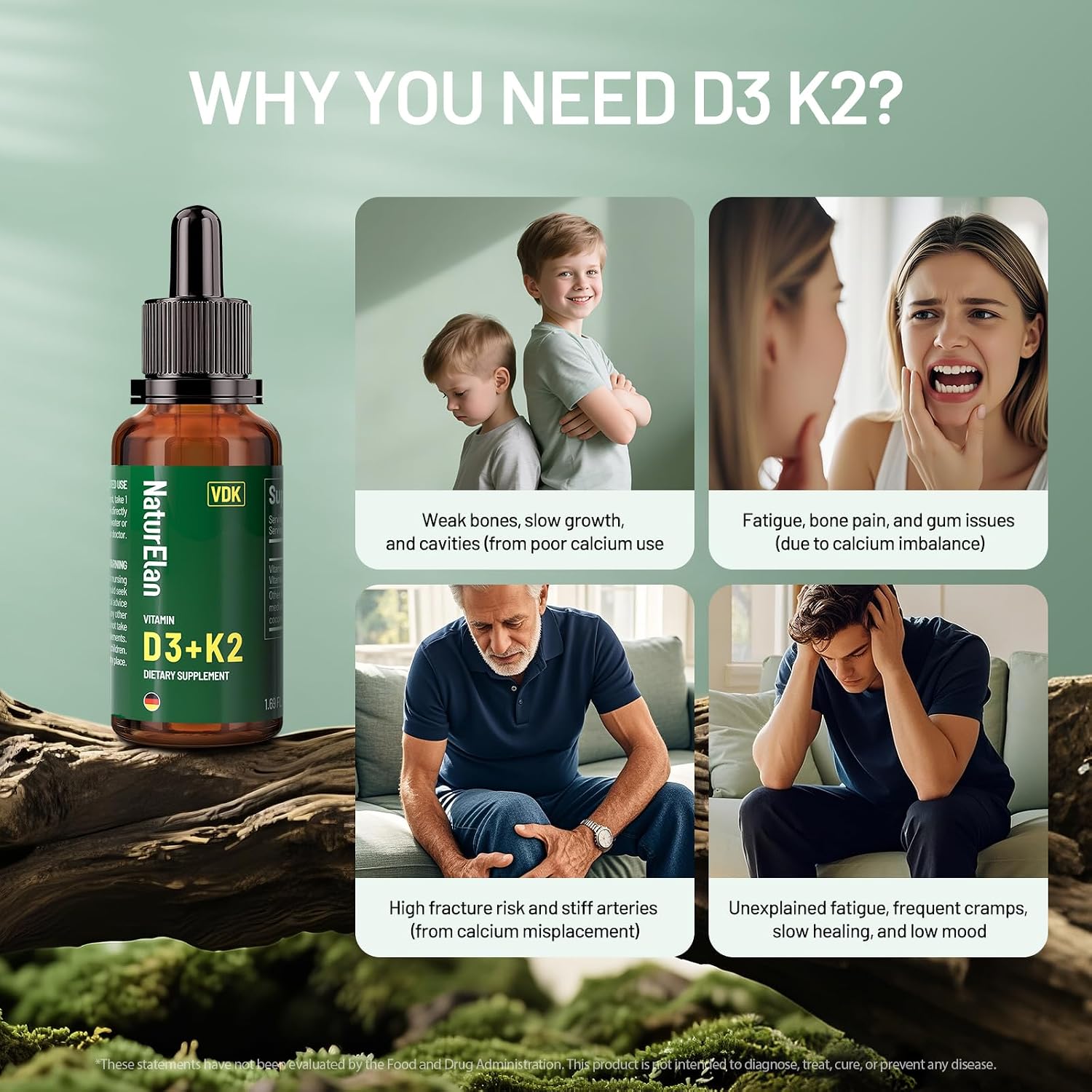 NaturElan Vitamin D3 5000 UI & K2 (MK-7) Gotas con Aceite MCT - 1,69 fl oz