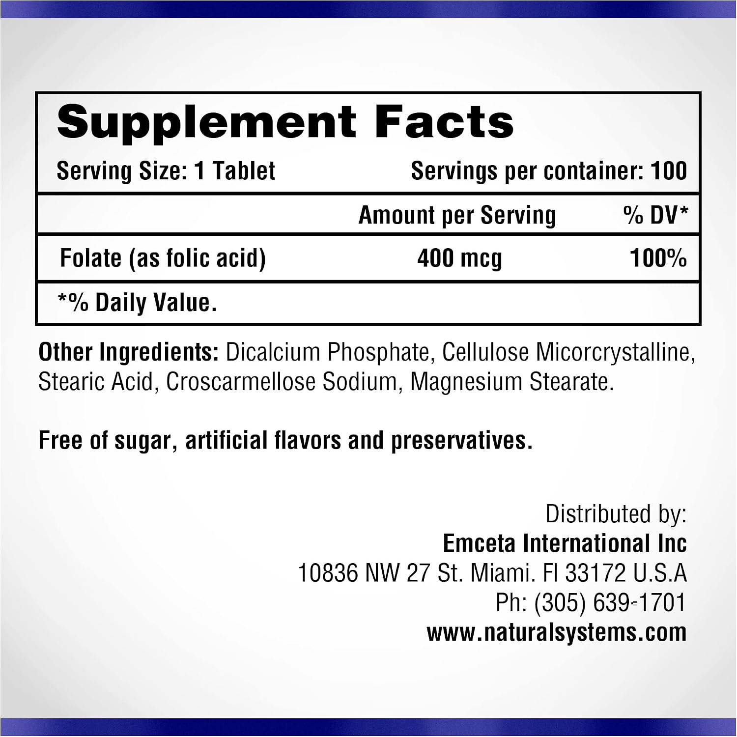 Ácido Fólico 400 mcg - 100 Comprimidos - Natural Systems