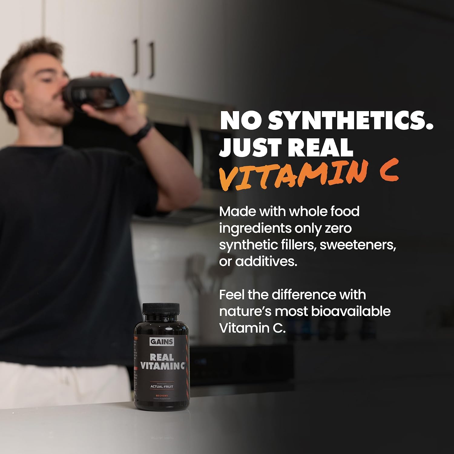 Gains in Bulk Real Vitamin C Masticable con Bioflavonoides Cítricos, 60 Comprimidos