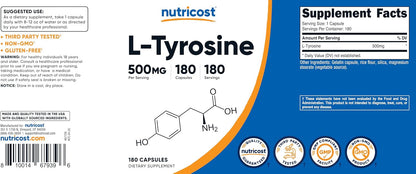 Nutricost L-Tyrosine 500mg, 180 Cápsulas por – Sin gluten – Image 6