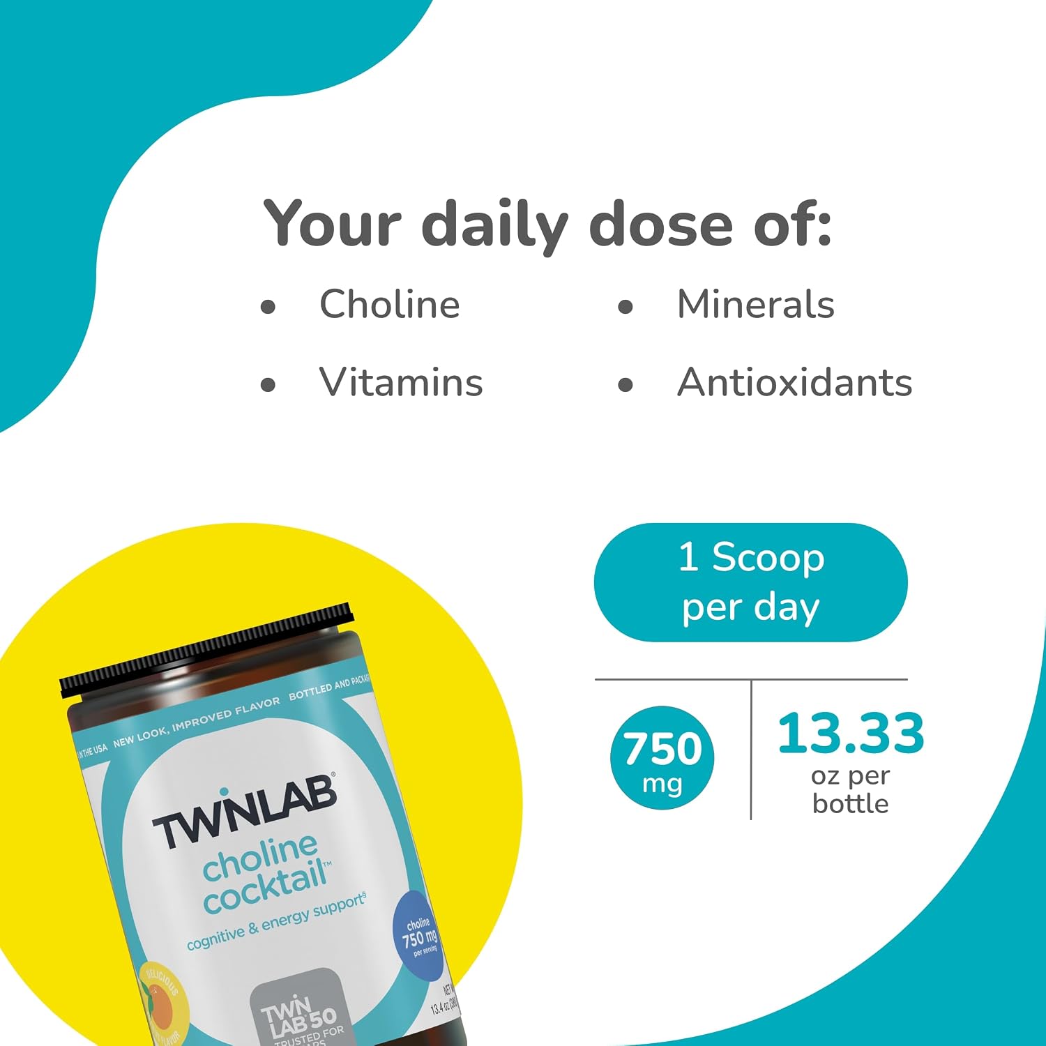Twinlab Choline Cocktail - Complemento para la salud cerebral y energía, 13.33 oz