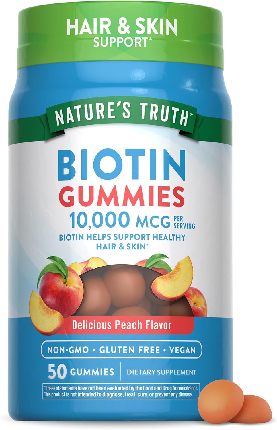 Nature's Truth Gominolas de Biotina 10000mcg | 50 Unidades | Vegano, Sin Gluten, Sabor Melocotón
