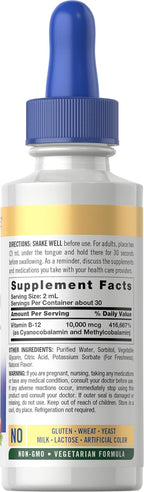 Carlyle Vitamina B12 Sublingual Líquida – 10.000 mcg – 60 ml – Cianocobalamina y Metilcobalamina – Sin Gluten y No-GMO