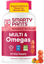 SmartyPants Women's Plus 50+ Multi & Omegas Multivitamínico Gummies con Omega 3 DHA/EPA, Metilfolato, CoQ10 - 90 Gominolas