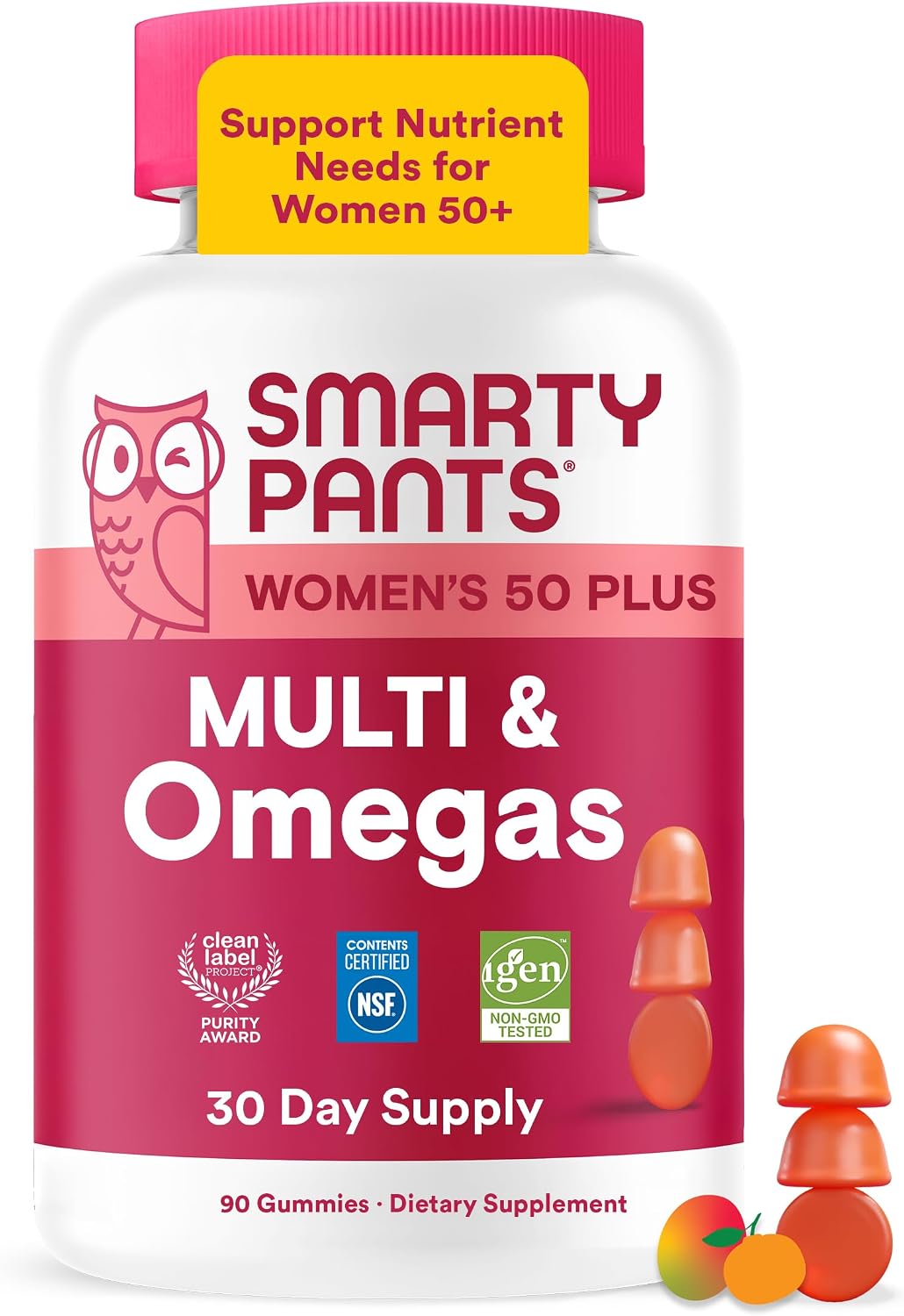 SmartyPants Women's Plus 50+ Multi & Omegas Multivitamínico Gummies con Omega 3 DHA/EPA, Metilfolato, CoQ10 - 90 Gominolas