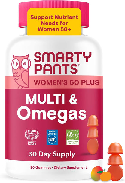 SmartyPants Women's Plus 50+ Multi & Omegas Multivitamínico Gummies con Omega 3 DHA/EPA, Metilfolato, CoQ10 - 90 Gominolas – Image 1