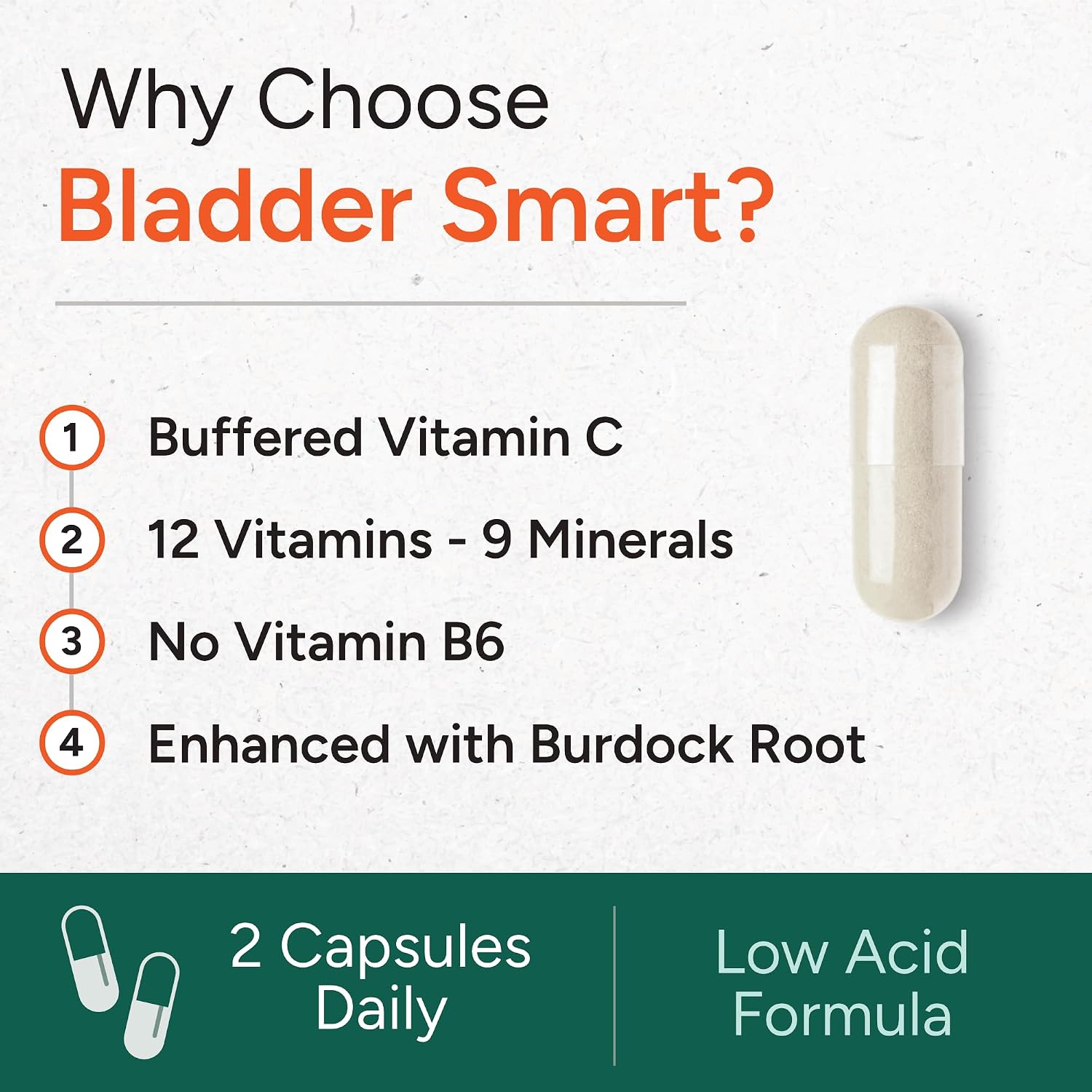 BLADDER SMART Multivitamínico Bajo en Ácido para Vejigas Sensibles - 12 Vitaminas y 9 Minerales - 60 Cápsulas