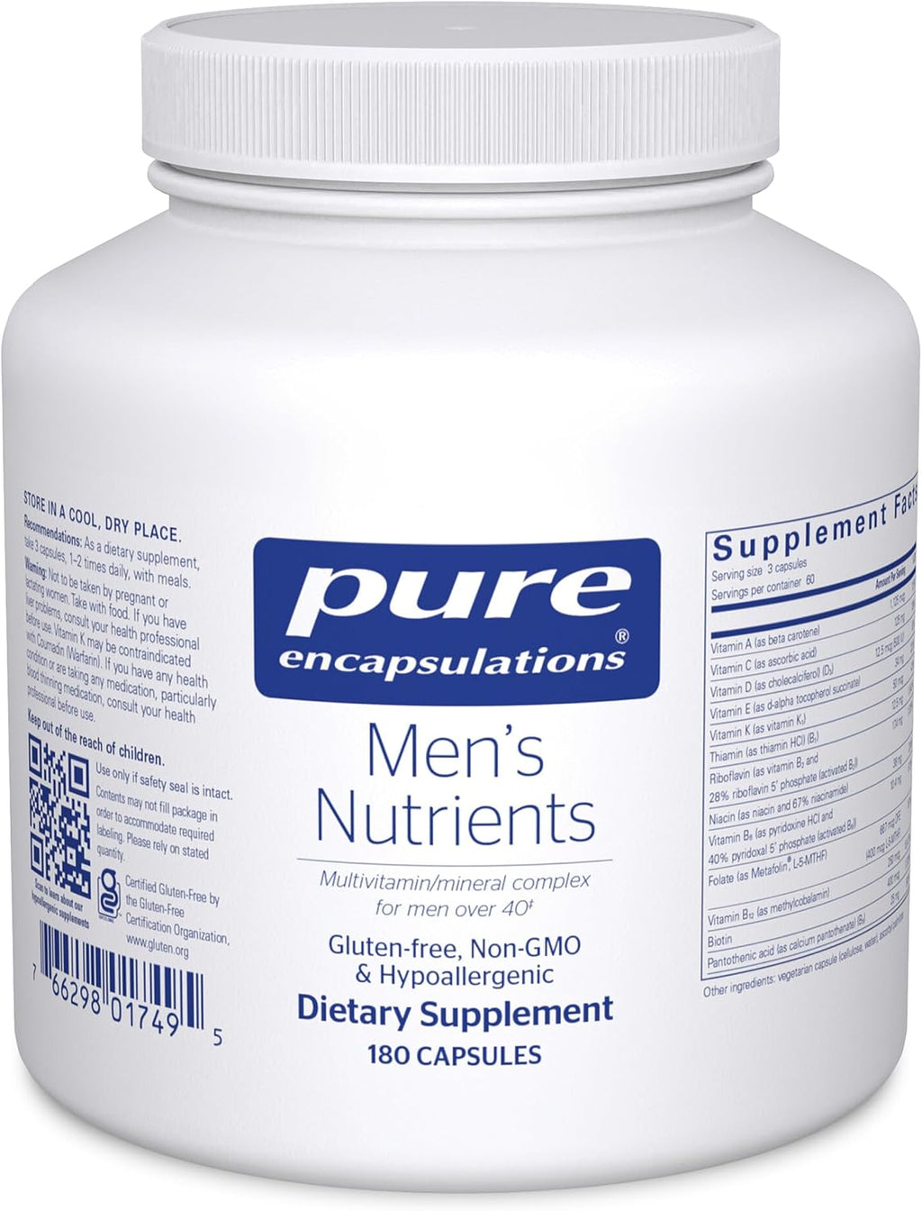 Pure Encapsulations Men's Nutrients - Multivitamínico Mineral para Hombres Mayores de 40 - 180 Cápsulas