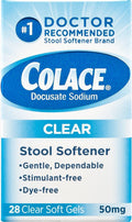 Colace Clear Docusate Sodium Stool Softener 50mg, 28 Capsules Per Box (Pack of 3)