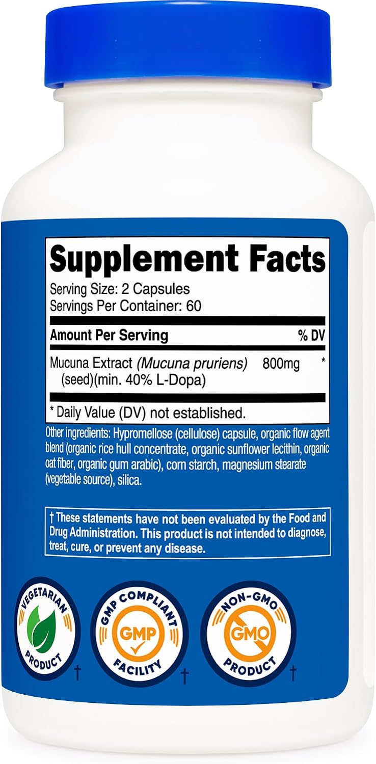 Nutricost Mucuna Pruriens 400mg, 120 Cápsulas - 800mg por Dosis, Cápsulas Vegetales