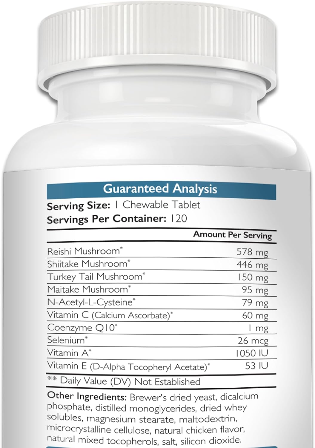 Nutrition Strength Immune Support for Dogs - Turkey Tail, Reishi, Shiitake, Maitake Mushroom Complex - Senior Dog Health - 120 Chewable Tablets