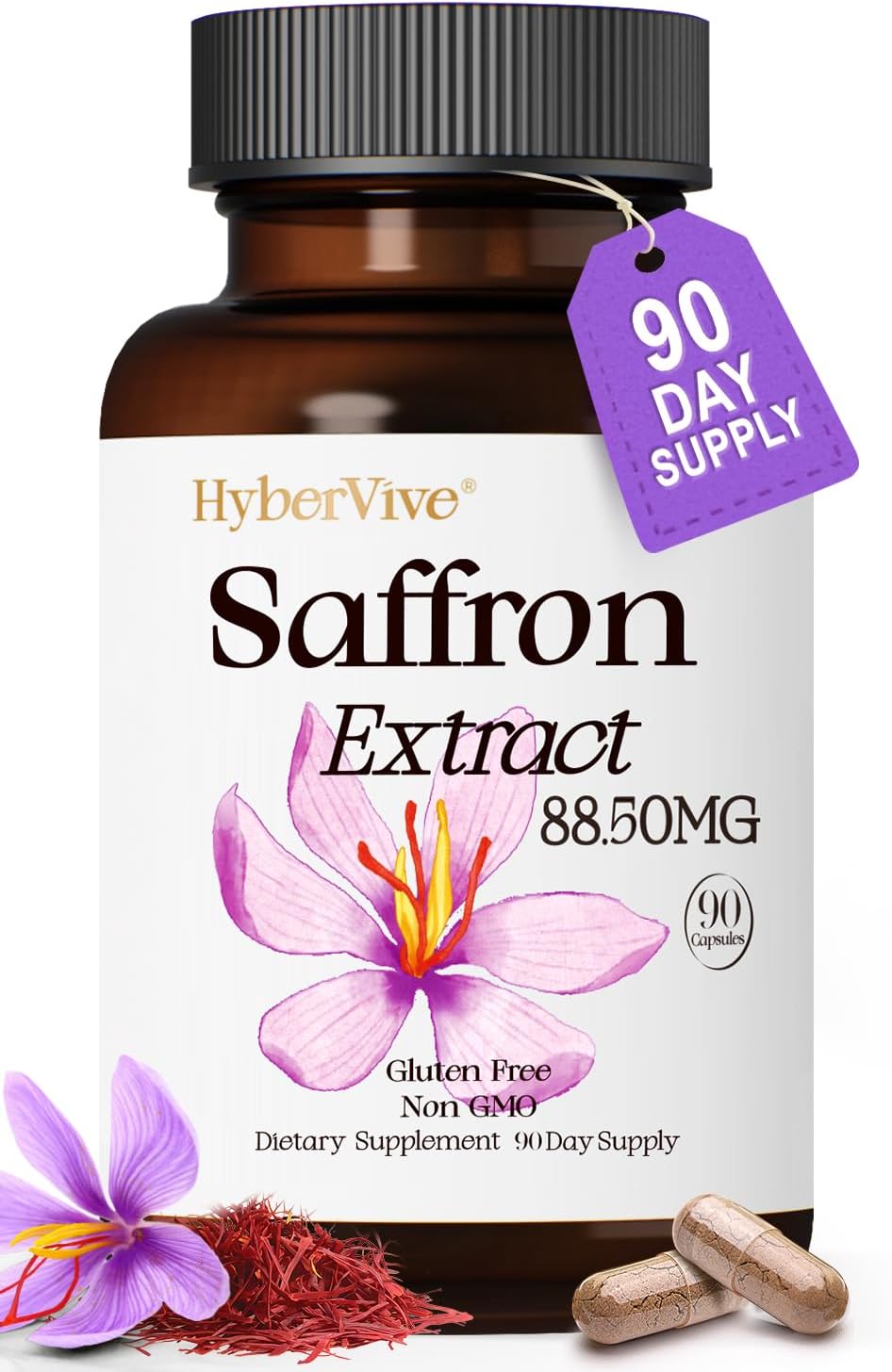 HyberVive Saffron Extract 88.5 mg - 90 Cápsulas Veganas