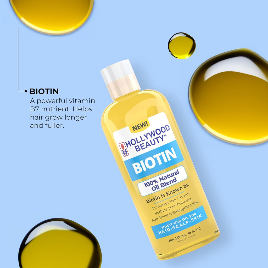 Aceite de Biotina Hollywood Beauty para Cabello, Cuero Cabelludo y Piel (237 ml)
