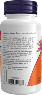 NOW Foods Vitamina D-2 1000 UI Alta Potencia - 120 Cápsulas Vegetales, Paquete de 3