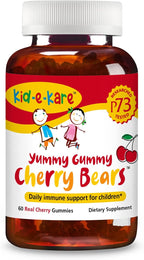 kid-e-kare Yummy Gummy Cherry Bears - 60 Gominolas de Cereza para el Apoyo Inmunitario Infantil - Con P73 Oreganol y Aceite de Semilla Negra - Sin OGM