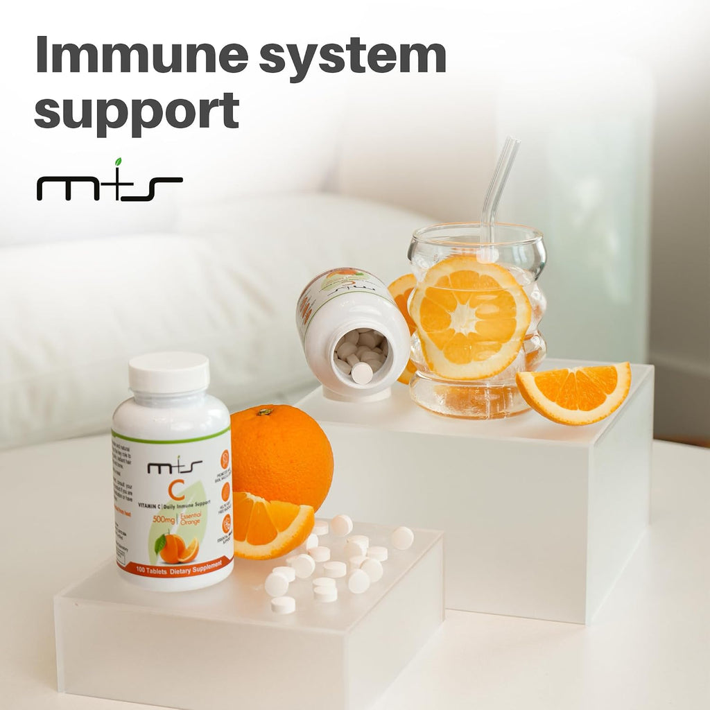 M+S Vitamina C 500 mg – 100 Comprimidos – Vegano, Sin Azúcar, Sabor Naranja