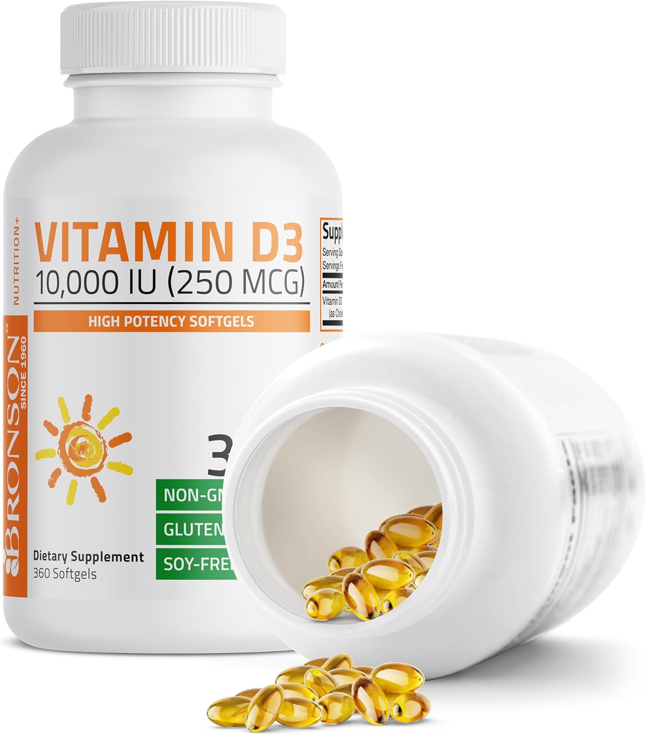 Bronson Vitamina D3 10.000 UI (250 mcg) Alta Potencia - 360 Cápsulas Blandas