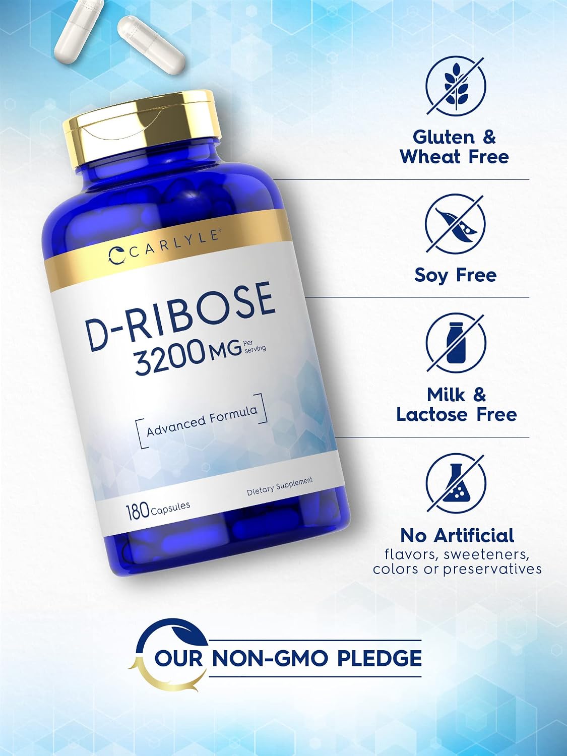 Carlyle Cápsulas de D-Ribosa 3200mg | 180 Cápsulas