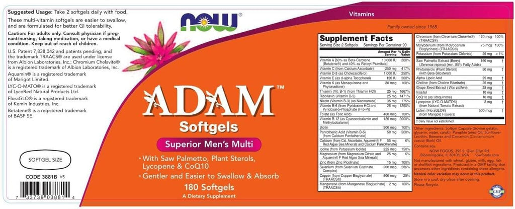 Now Foods ADAM Multivitamínico para Hombres, 180 Cápsulas Blandas (Paquete de 2)