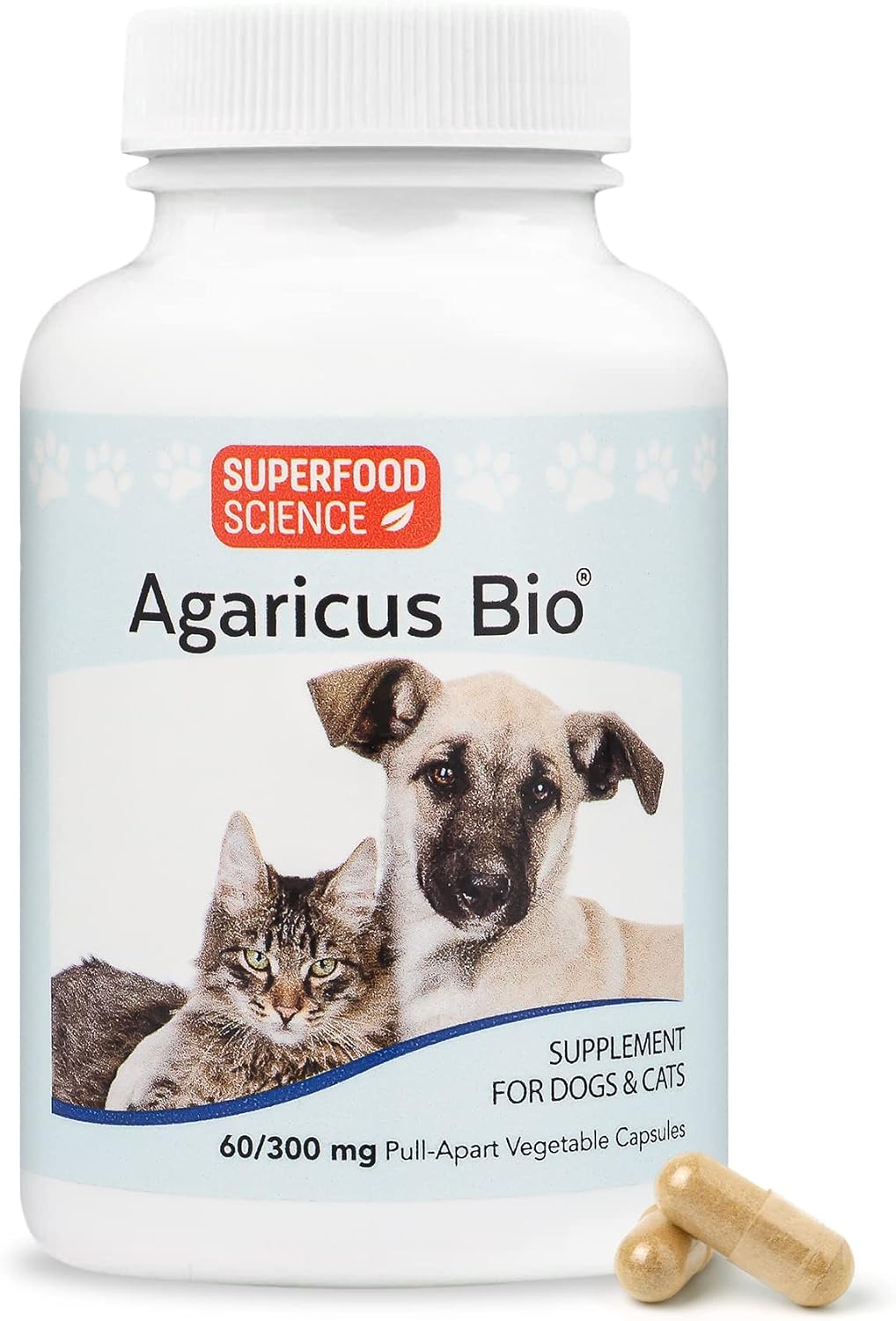 Agaricus Bio 300mg para Perros y Gatos - Suplemento de Hongos Beta Glucano - 60 Cápsulas