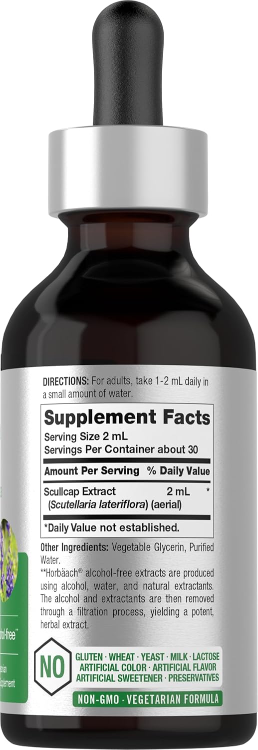 Horbaach Tintura de Escutelaria (Scutellaria lateriflora) – 60ml | Extracto Líquido sin Alcohol y Sin Gluten