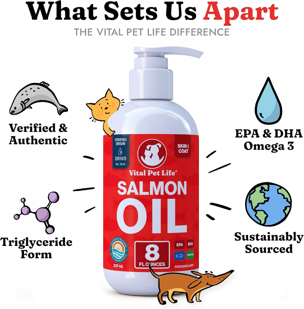 Aceite de Salmón para Perros y Gatos - Apoyo para Piel y Pelaje Saludables, Omega 3 EPA DHA, 236 ml