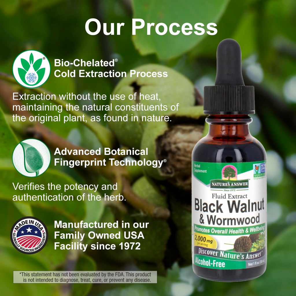 Nature's Answer Black Walnut and Wormwood Complex - Extracto Líquido Super Concentrado 2000 mg - Vegano, Sin Gluten, Sin Alcohol - 1 Fl Oz (Pack de 2)