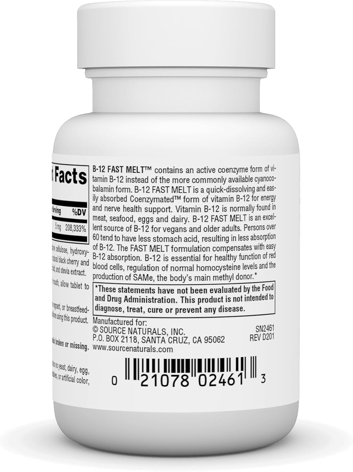 Source Naturals Vitamina B-12 5 mg - 30 Comprimidos Veganos de Disolución Rápida