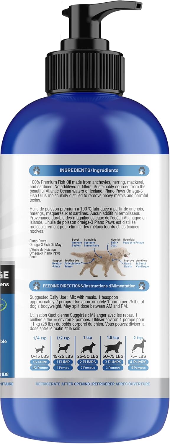 Omega 3 para Perros - Aceite de Pescado Salvaje - Suplemento Líquido para Piel, Pelaje y Articulaciones