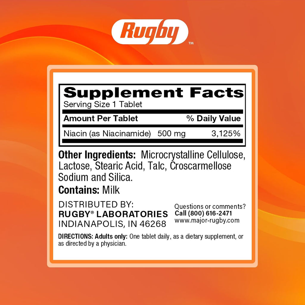 Rugby Niacinamida 500 mg - 100 Tabletas (Paquete de 3)