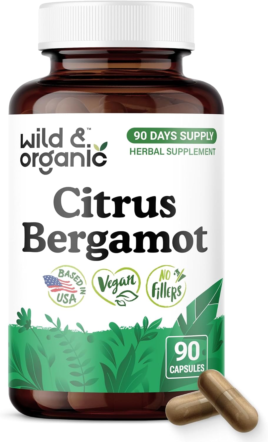 Wild & Organic Cápsulas de Bergamota Cítrica - Antioxidante y Apoyo General - Extracto de Citrus Bergamia - Vegano, Sin Rellenos, No OGM - 120 Cápsulas
