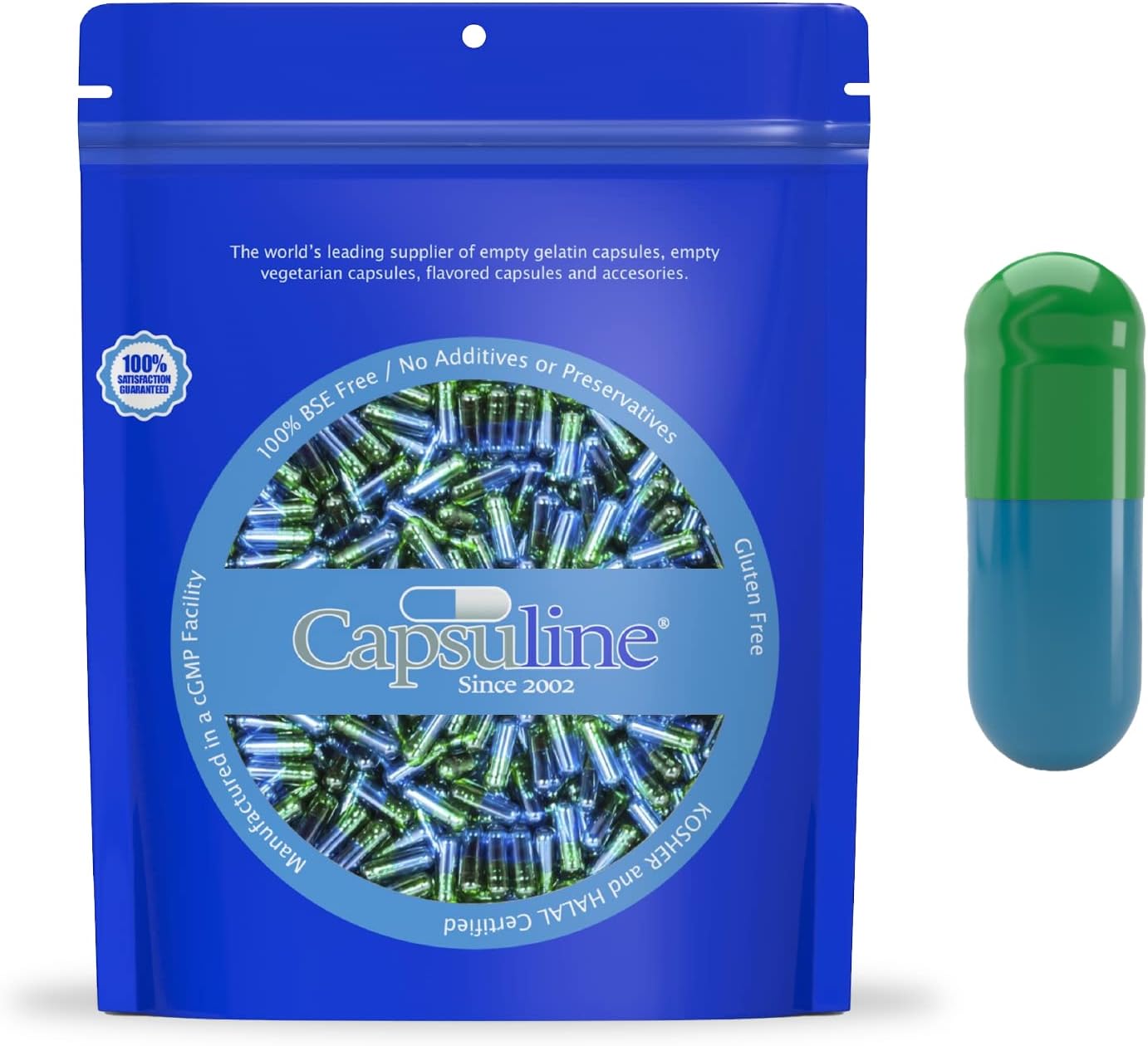 Cápsulas de Gelatina Vacías de Color Tamaño 3 Verde/Azul 10000 Unidades | Certificadas Kosher y Halal | Sin Gluten