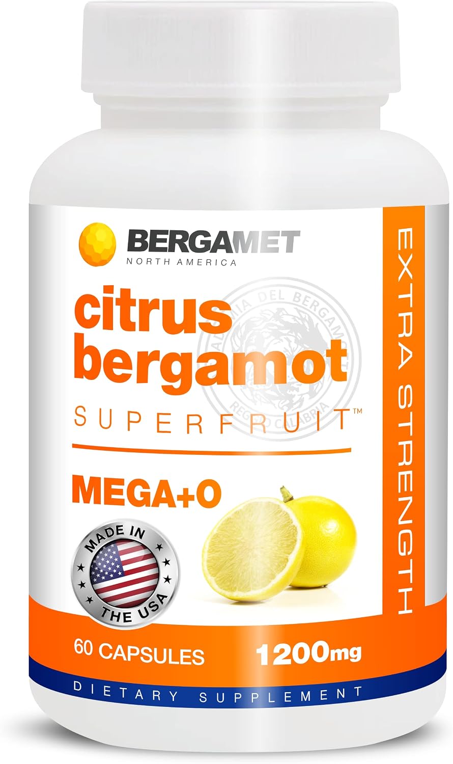 BergaMet Suplemento de Citrus Bergamot, Extracto 170:1, 1200mg, 80% Polifenoles, 60 Cápsulas