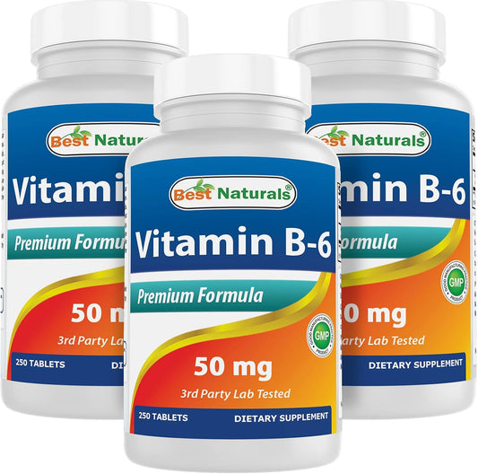 Best Naturals Vitamina B6 50 mg - 250 Comprimidos (Pack de 3)