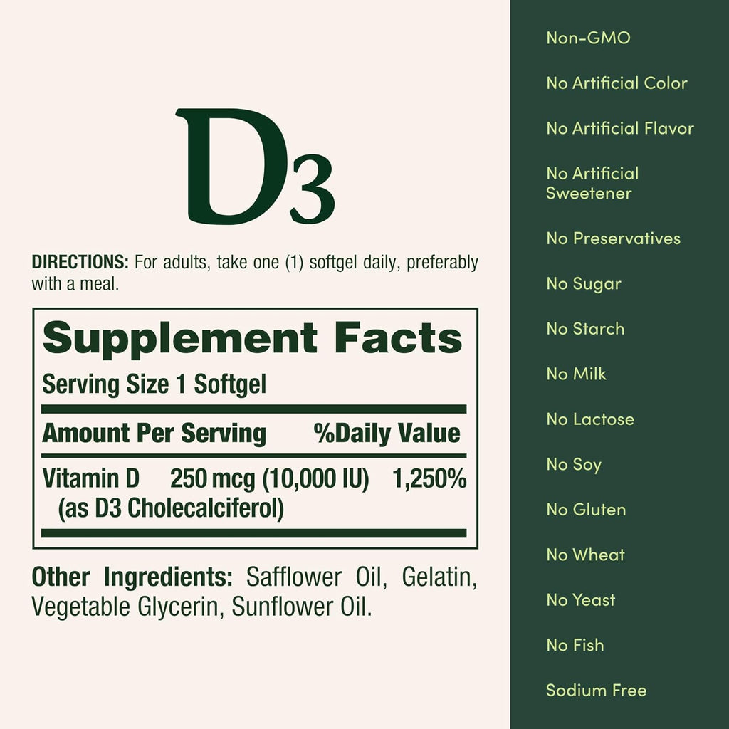 Nature's Bounty Vitamina D3 10000 UI, 72 Softgels