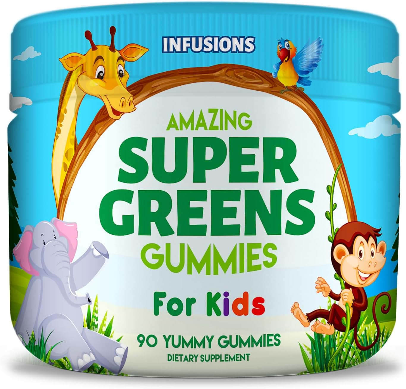 Infusions Super Green Gummies para Niños - 90 Gominolas de Superalimentos Verdes