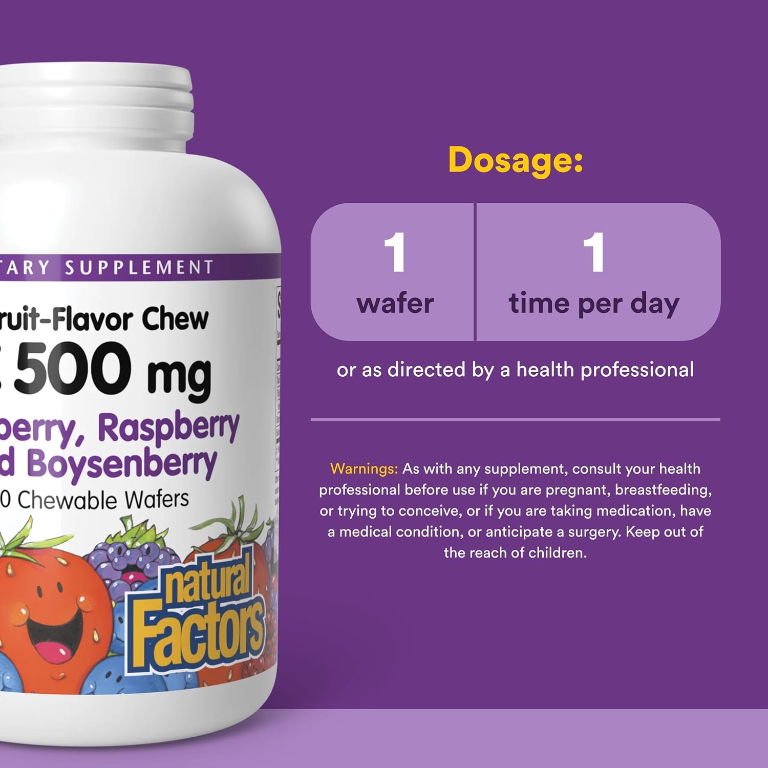 Natural Factors Vitamina C Masticable para Niños 500 mg - 180 Comprimidos