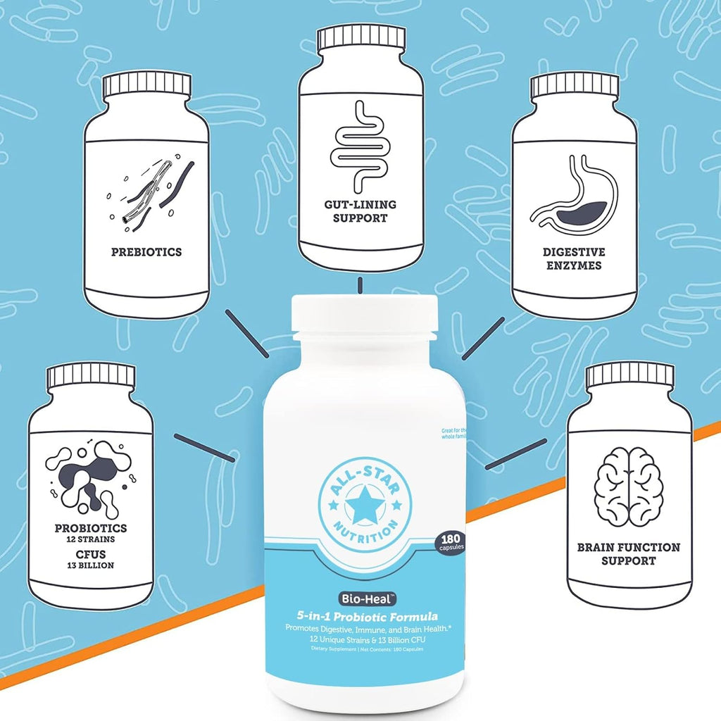 Bio-Heal® Probiótico 5-en-1 - 13 Mil Millones UFC, 12 Cepas + Vitaminas y Prebióticos