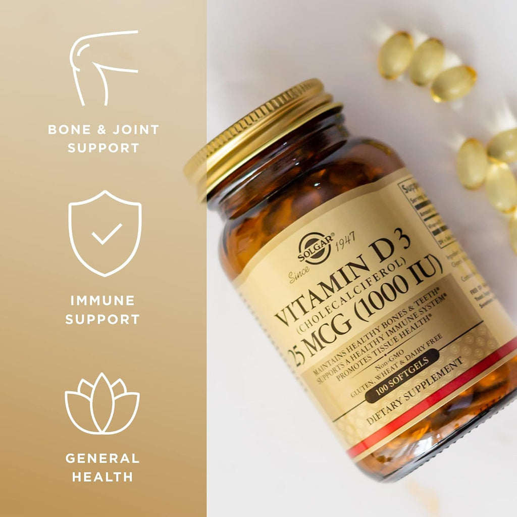 Solgar Vitamina D3 (Colecalciferol) 25 mcg (1000 UI) - 100 Cápsulas Blandas