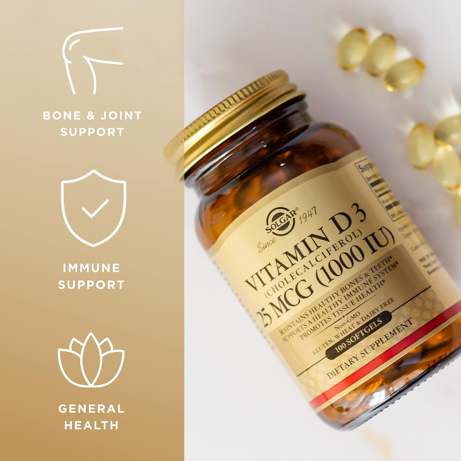 Solgar Vitamina D3 (Colecalciferol) 25 mcg (1000 UI) - 100 Cápsulas Blandas