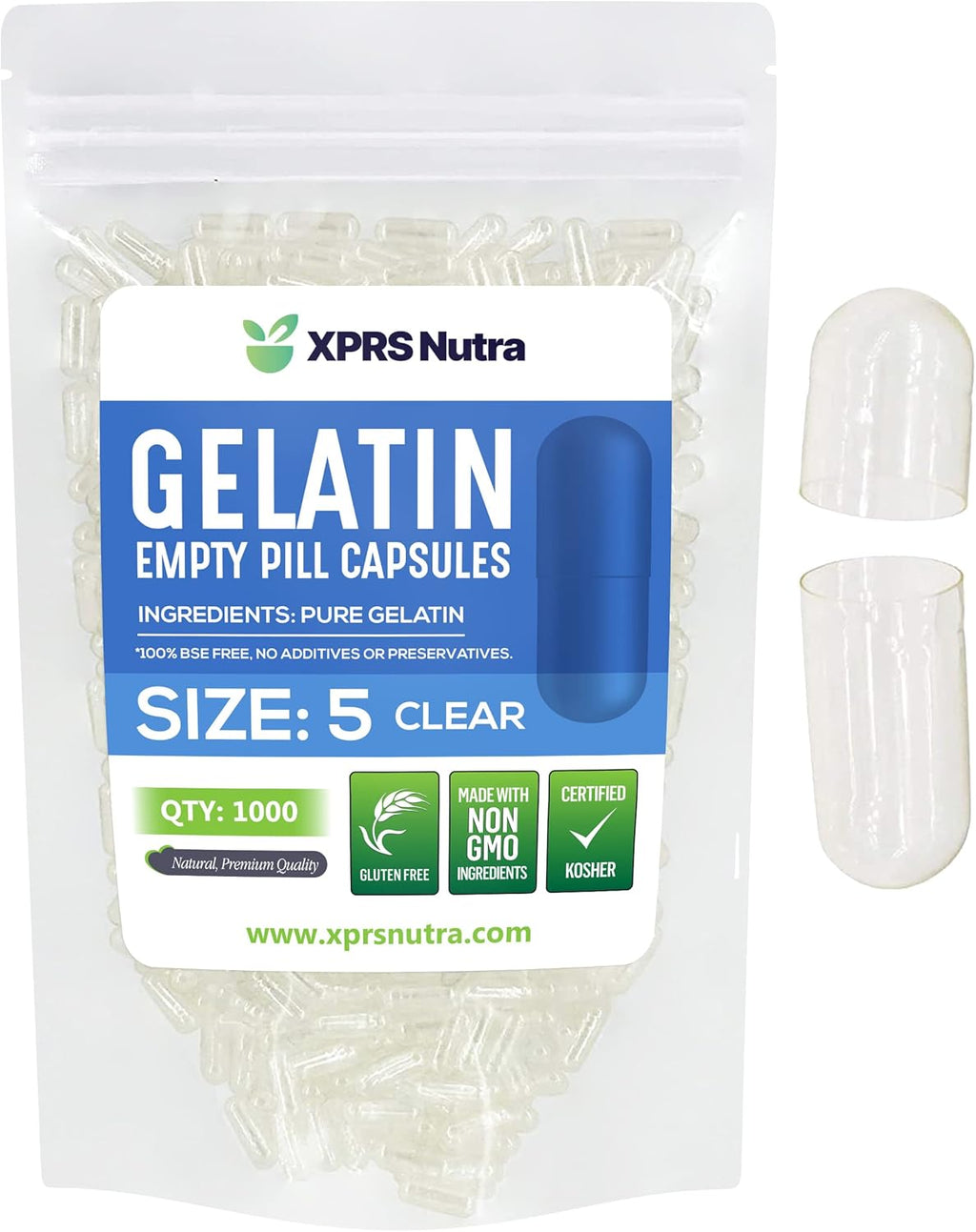 Cápsulas Vacías Tamaño 5 de Gelatina - 1000 uds - Transparentes y Fáciles de Llenar - XPRS Nutra