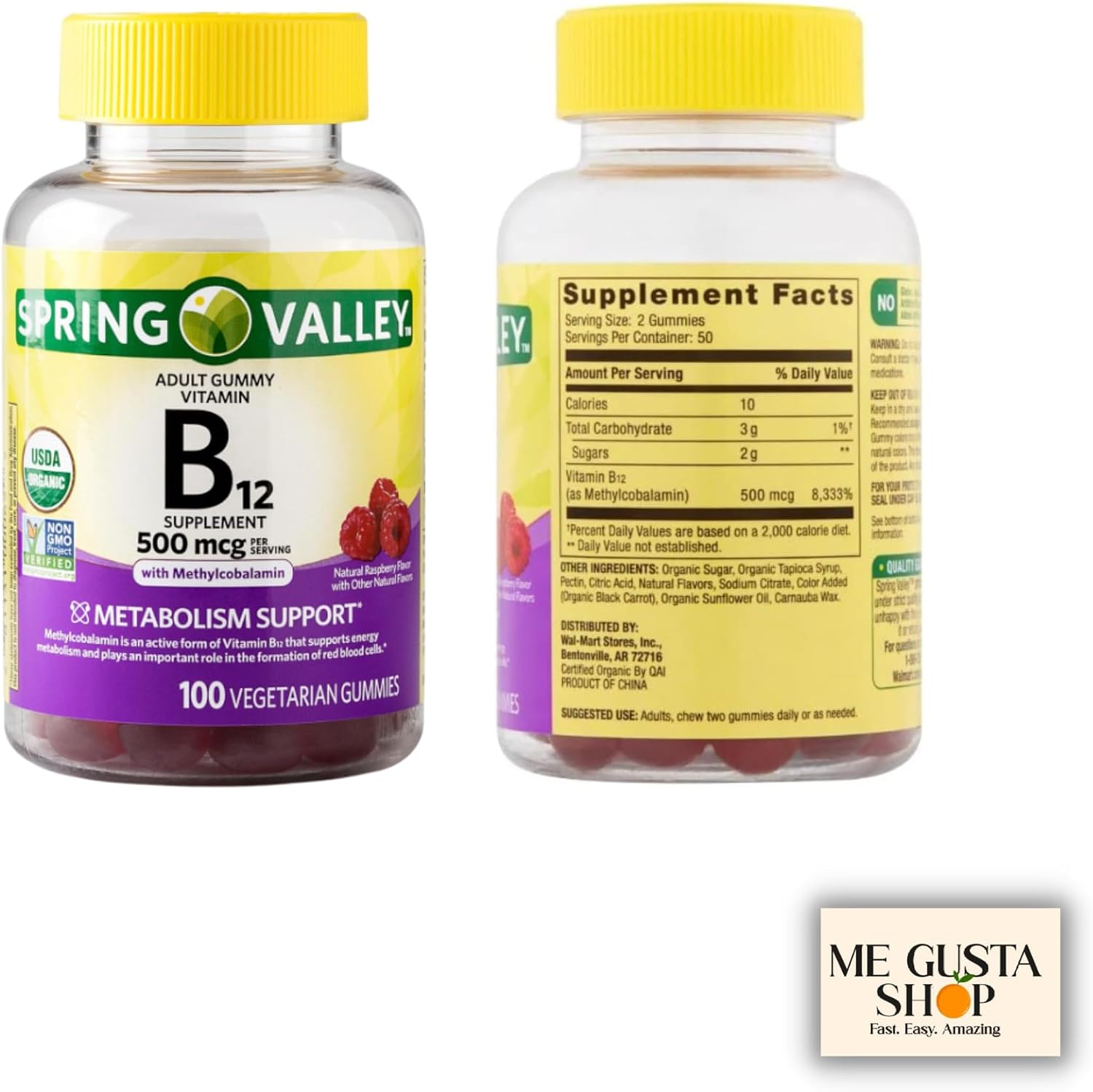 Spring Valley Vitamina B12 500 mcg Gomitas Sabor Frambuesa - 100 unidades