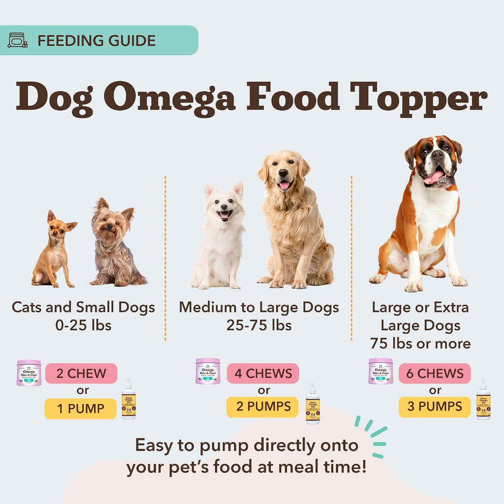 Omega Chews para Perros con Aceite de Salmón y Omega 3 – Apoyo para Piel, Pelo y Articulaciones (180 unidades)