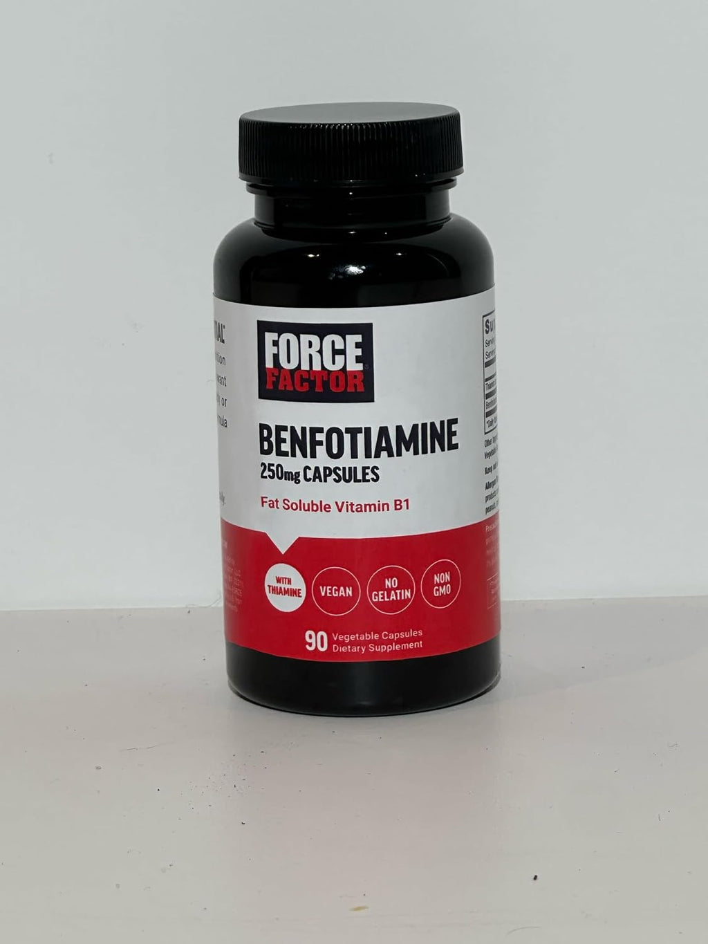 Force Factor Benfotiamina Plus Tiamina, Vitamina B1 Liposoluble de Alta Absorción, No GMO, Vegano, 90 Cápsulas Vegetales