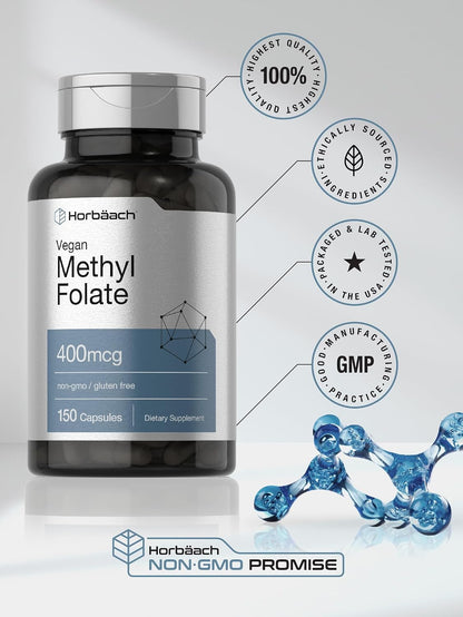 Horbäach Metilfolato 400 mcg | 150 Cápsulas – El folato contribuye al crecimiento de los tejidos maternos durante – Image 6