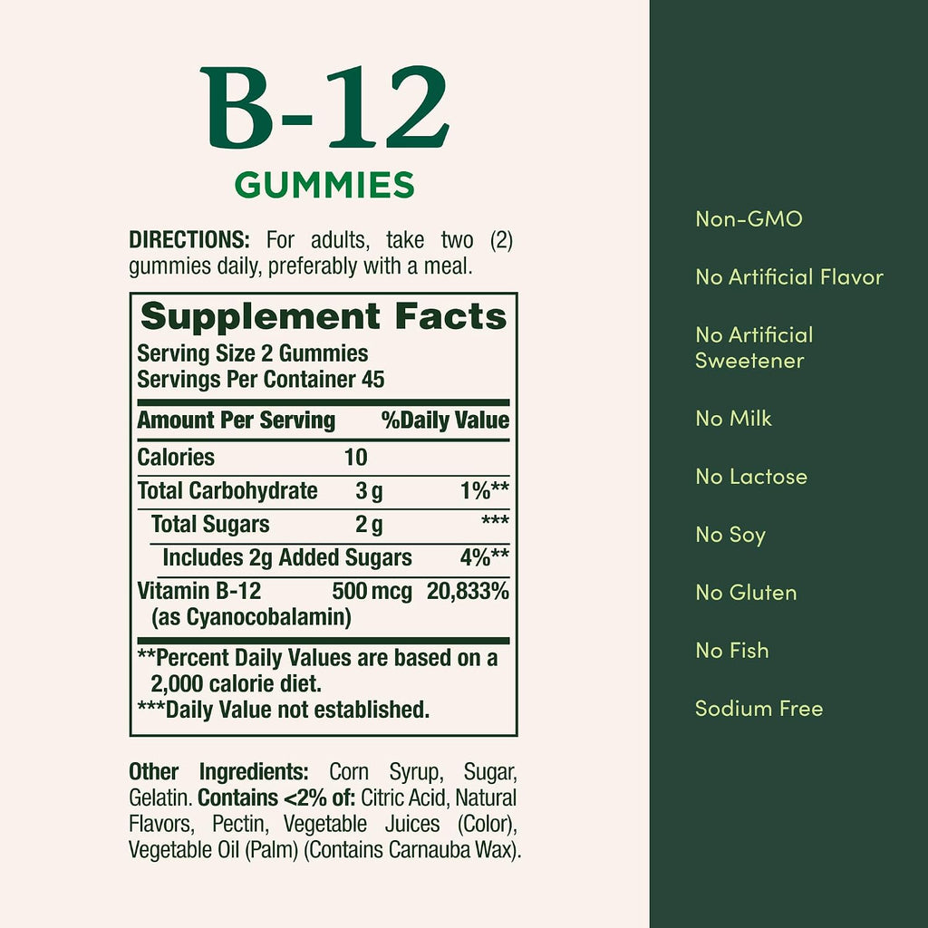Nature's Bounty Gomitas de Vitamina B12, 500 mcg, 90 Gomitas, Sabor a Bayas Mixtas