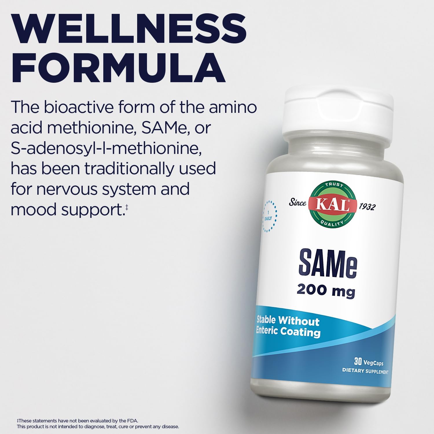 KAL SAM-e 200mg – S-adenosilmetionina para el sistema nervioso y el bienestar emocional